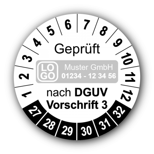 Geprüft nach DGUV Vorschrift 3, weiß, mit Wunschtext