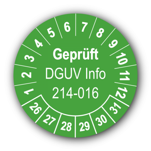 Geprüft DGUV Information 214-016, grün