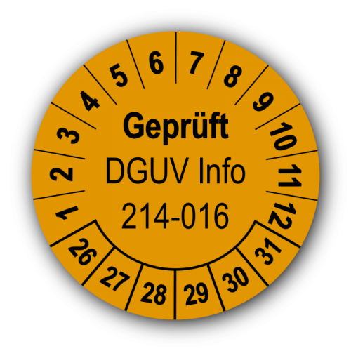 Geprüft DGUV Information 214-016, orange