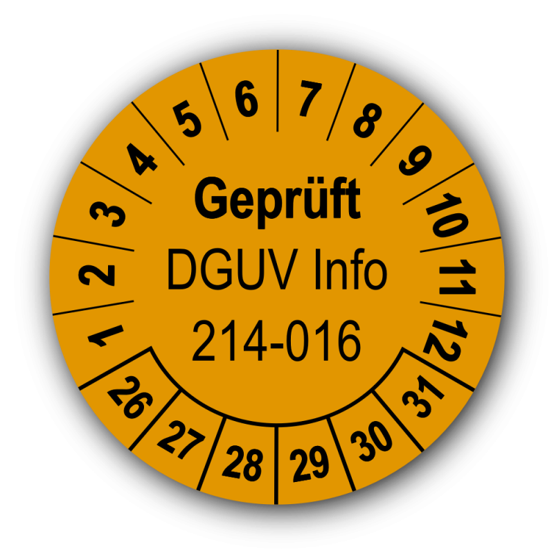 Geprüft DGUV Information 214-016, orange
