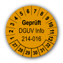 Geprüft DGUV Information 214-016, orange