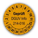 Geprüft DGUV Information 214-016, orange