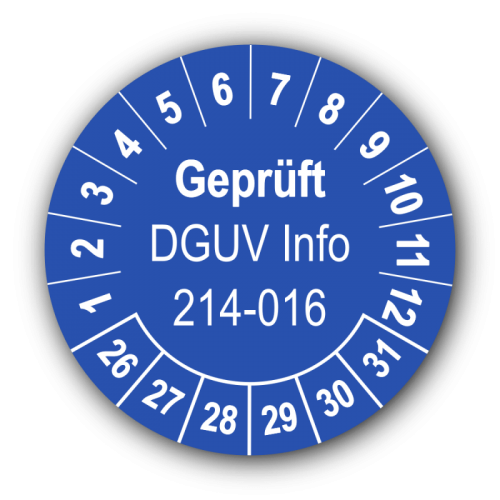 Geprüft DGUV Information 214-016, blau