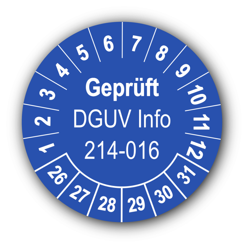 Geprüft DGUV Information 214-016, blau