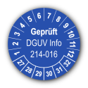 Geprüft DGUV Information 214-016, blau