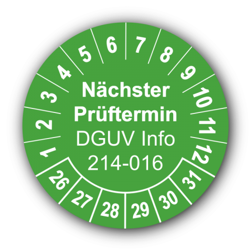 Nächster Prüftermin DGUV Information 214-016, grün