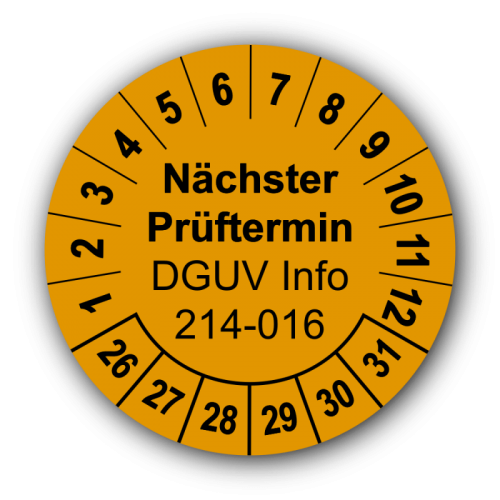 Nächster Prüftermin DGUV Information 214-016, orange
