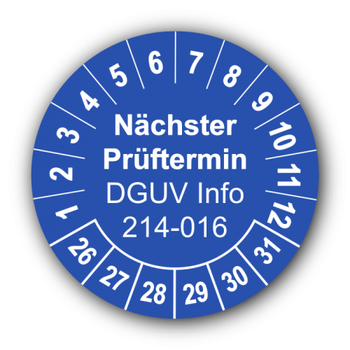 Nächster Prüftermin DGUV Information 214-016, blau