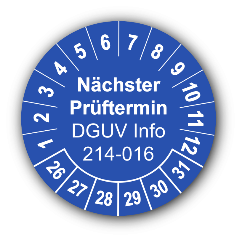 Nächster Prüftermin DGUV Information 214-016, blau