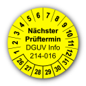 Nächster Prüftermin DGUV Information 214-016, gelb