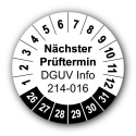 Nächster Prüftermin DGUV Information 214-016, weiß