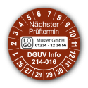 Nächster Prüftermin DGUV Information 214-016, braun, mit Wunschtext