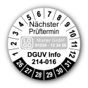 Nächster Prüftermin DGUV Information 214-016, weiß, mit Wunschtext
