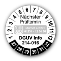 Nächster Prüftermin DGUV Information 214-016, weiß, mit Wunschtext