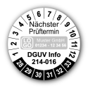Nächster Prüftermin DGUV Information 214-016, weiß, mit Wunschtext