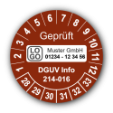 Geprüft DGUV Information 214-016, braun, mit Wunschtext
