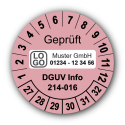 Geprüft DGUV Information 214-016, rosa, mit Wunschtext
