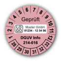 Geprüft DGUV Information 214-016, rosa, mit Wunschtext