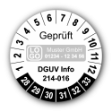 Geprüft DGUV Information 214-016, weiß, mit Wunschtext