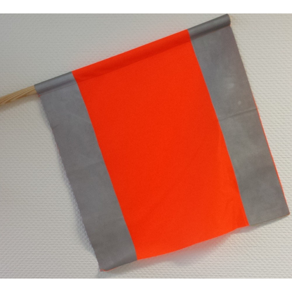 Warnflagge 500 x 500 mm weiß; orange, mit Holzstab 20 x 790 mm