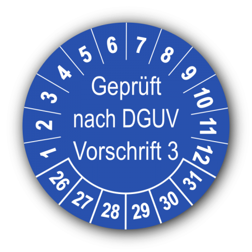Geprüft nach DGUV Vorschrift 3, blau