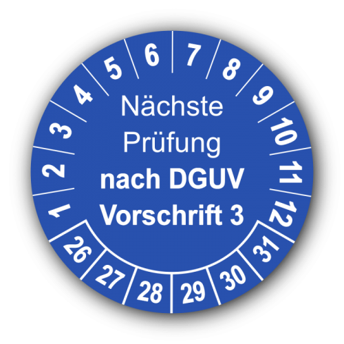 Nächste Prüfung nach DGUV Vorschrift 3, blau