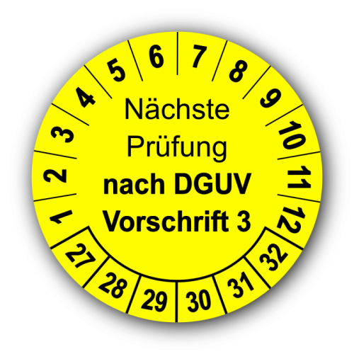Nächste Prüfung nach DGUV Vorschrift 3, gelb