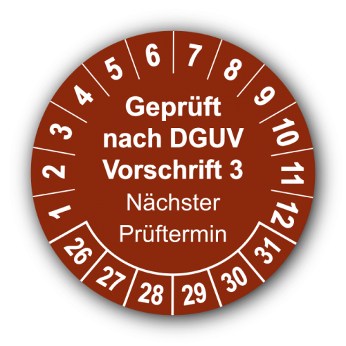 Geprüft nach DGUV Vorschrift 3 Nächster Prüftermin, braun