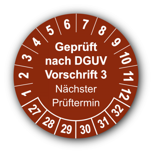 Geprüft nach DGUV Vorschrift 3 Nächster Prüftermin, braun