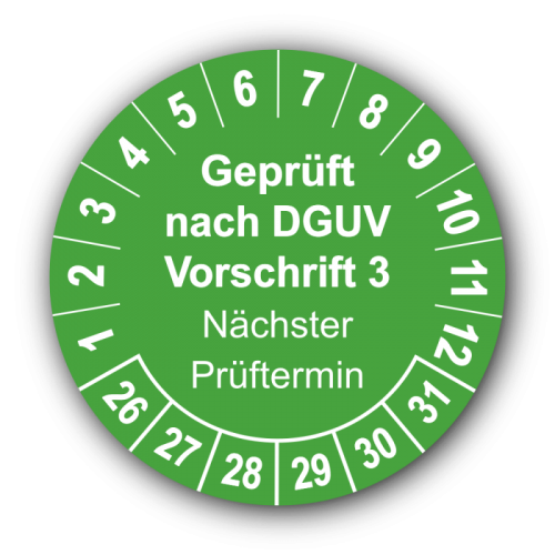 Geprüft nach DGUV Vorschrift 3 Nächster Prüftermin, grün