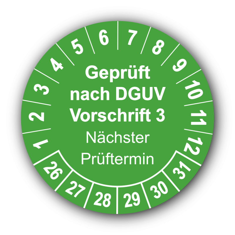 Geprüft nach DGUV Vorschrift 3 Nächster Prüftermin, grün