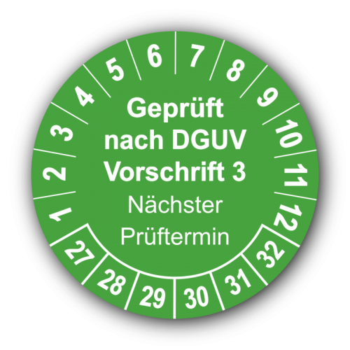 Geprüft nach DGUV Vorschrift 3 Nächster Prüftermin, grün