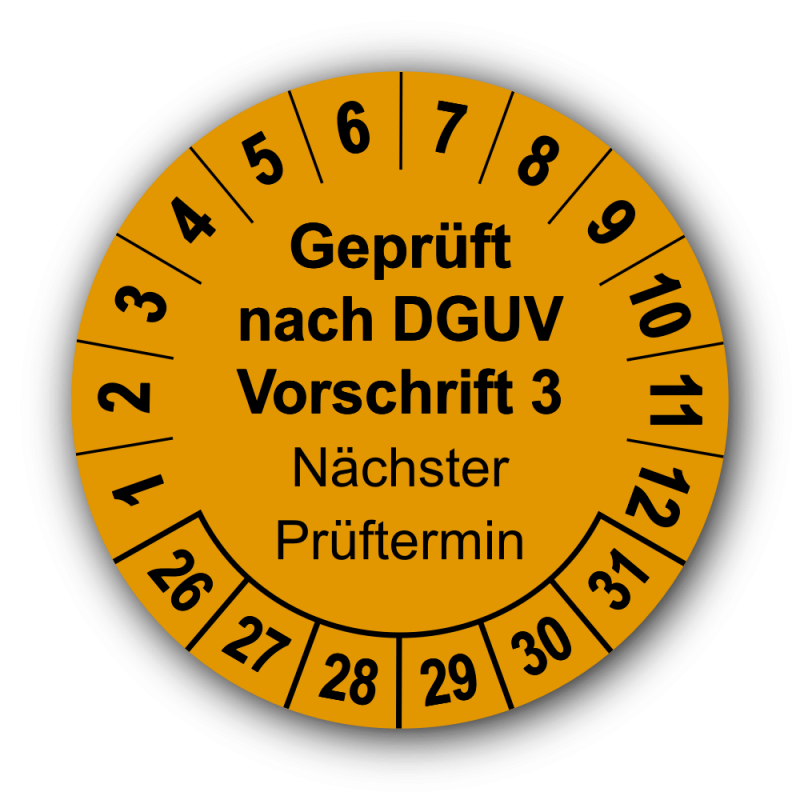Geprüft nach DGUV Vorschrift 3 Nächster Prüftermin, orange