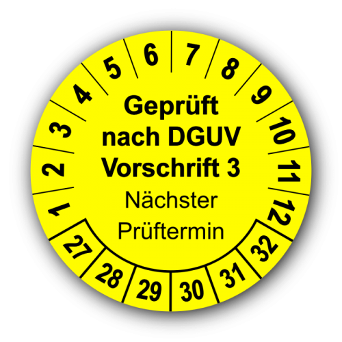 Geprüft nach DGUV Vorschrift 3 Nächster Prüftermin, gelb