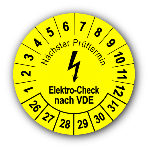 Nächster Prüftermin Elektro-Check nach VDE, gelb