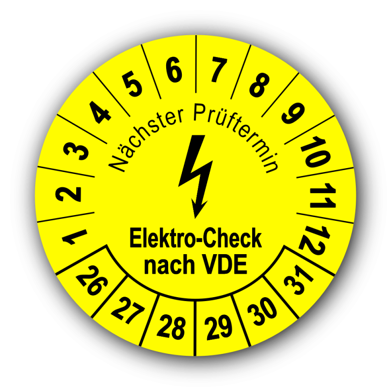 Nächster Prüftermin Elektro-Check nach VDE, gelb