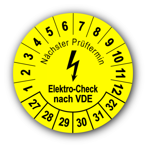 Nächster Prüftermin Elektro-Check nach VDE, gelb