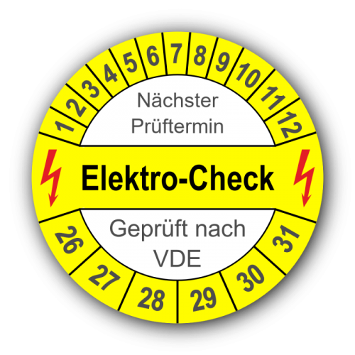 Elektro-Check Nächster Prüftermin Geprüft nach VDE, gelb