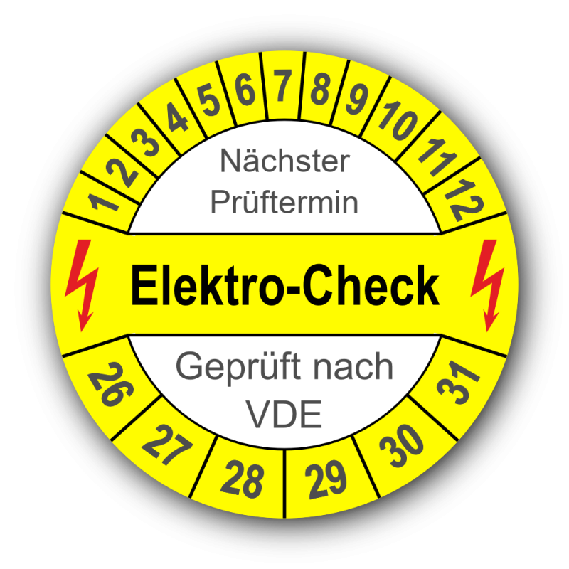 Elektro-Check Nächster Prüftermin Geprüft nach VDE, gelb