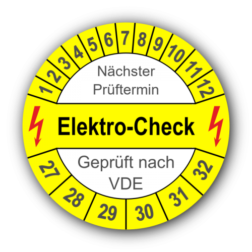 Elektro-Check Nächster Prüftermin Geprüft nach VDE, gelb
