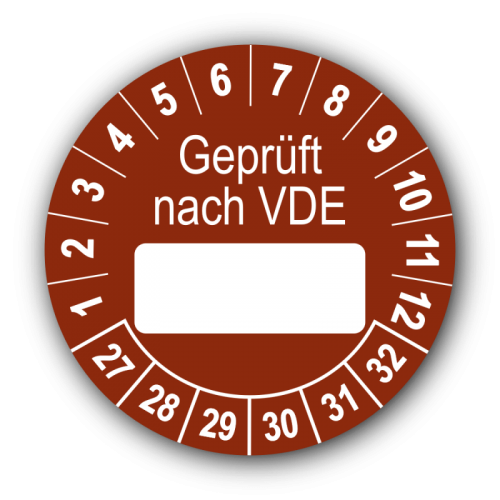 Geprüft nach VDE…, braun (zum Selbstbeschriften)