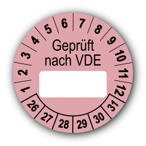 Geprüft nach VDE…, rosa (zum Selbstbeschriften)