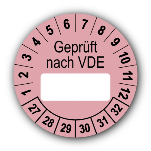 Geprüft nach VDE…, rosa (zum Selbstbeschriften)