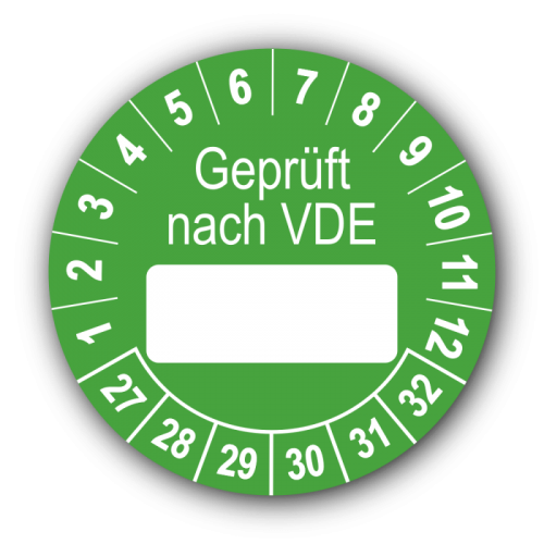 Geprüft nach VDE…, grün (zum Selbstbeschriften)