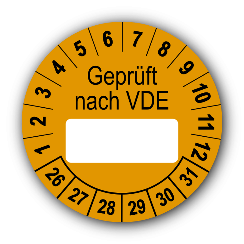 Geprüft nach VDE…, orange (zum Selbstbeschriften)