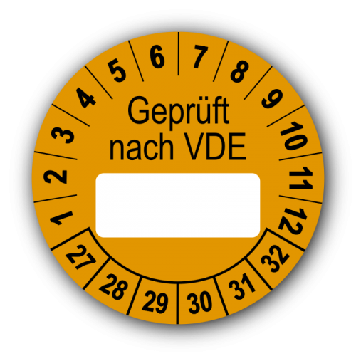 Geprüft nach VDE…, orange (zum Selbstbeschriften)