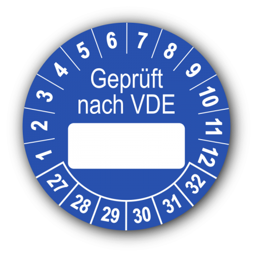 Geprüft nach VDE…, blau (zum Selbstbeschriften)
