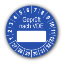 Geprüft nach VDE…, blau (zum Selbstbeschriften)