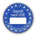 Geprüft nach VDE…, blau (zum Selbstbeschriften)