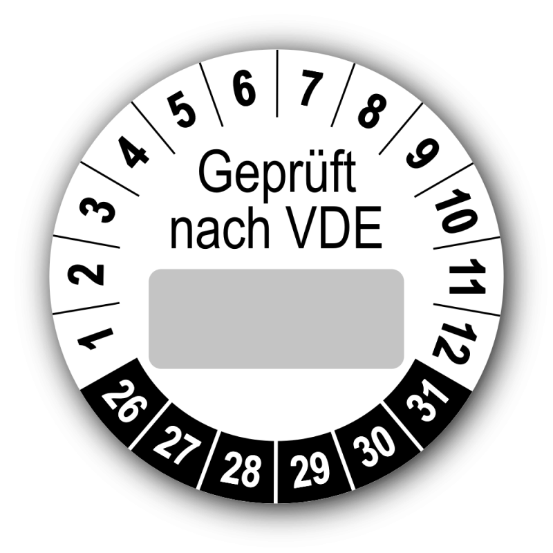 Geprüft nach VDE…, weiß (zum Selbstbeschriften)